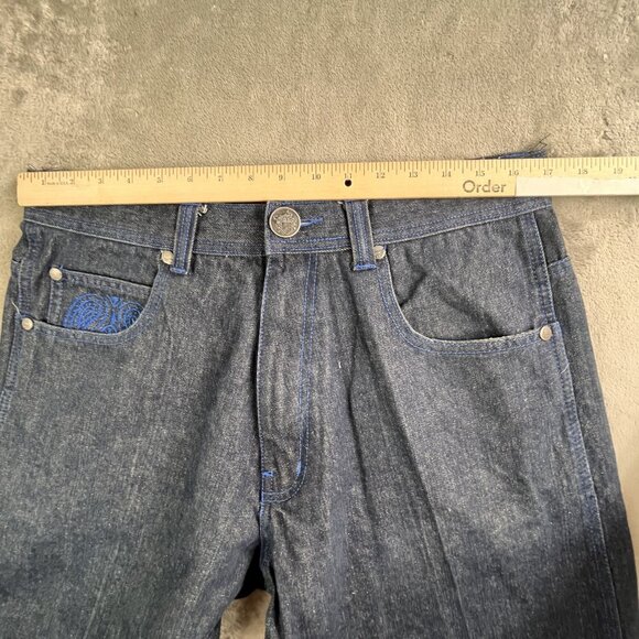 Dmax Jeans Mens 34x32 Blue Denim Baroque Embroidered Pockets Streetwear Y2K Goth - Picture 6 of 16